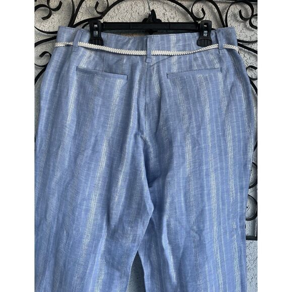 Tommy Bahama Silver Stripe Linen Blend Cropped Pant - Size XL - Blue/ Silver - Picture 7 of 10